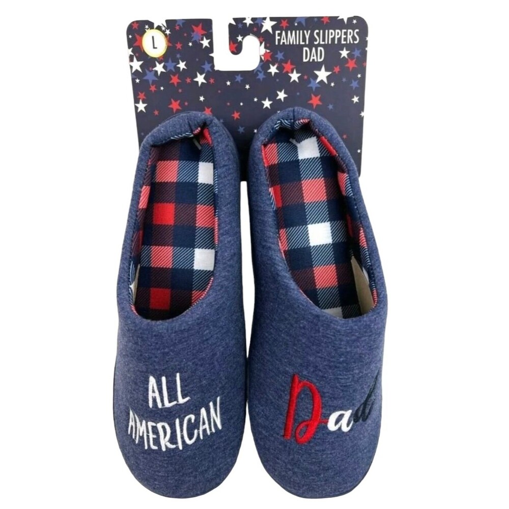 All American Patriotic Blue Heather Dad Clog Slippers Men's L (11-12) NWT